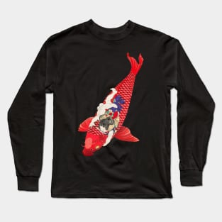 Awesome Samurai Warrior With Red Carp Vintage Japanese Style Long Sleeve T-Shirt